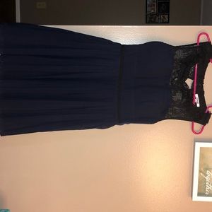 Minuet black and blue pleated and lace dress